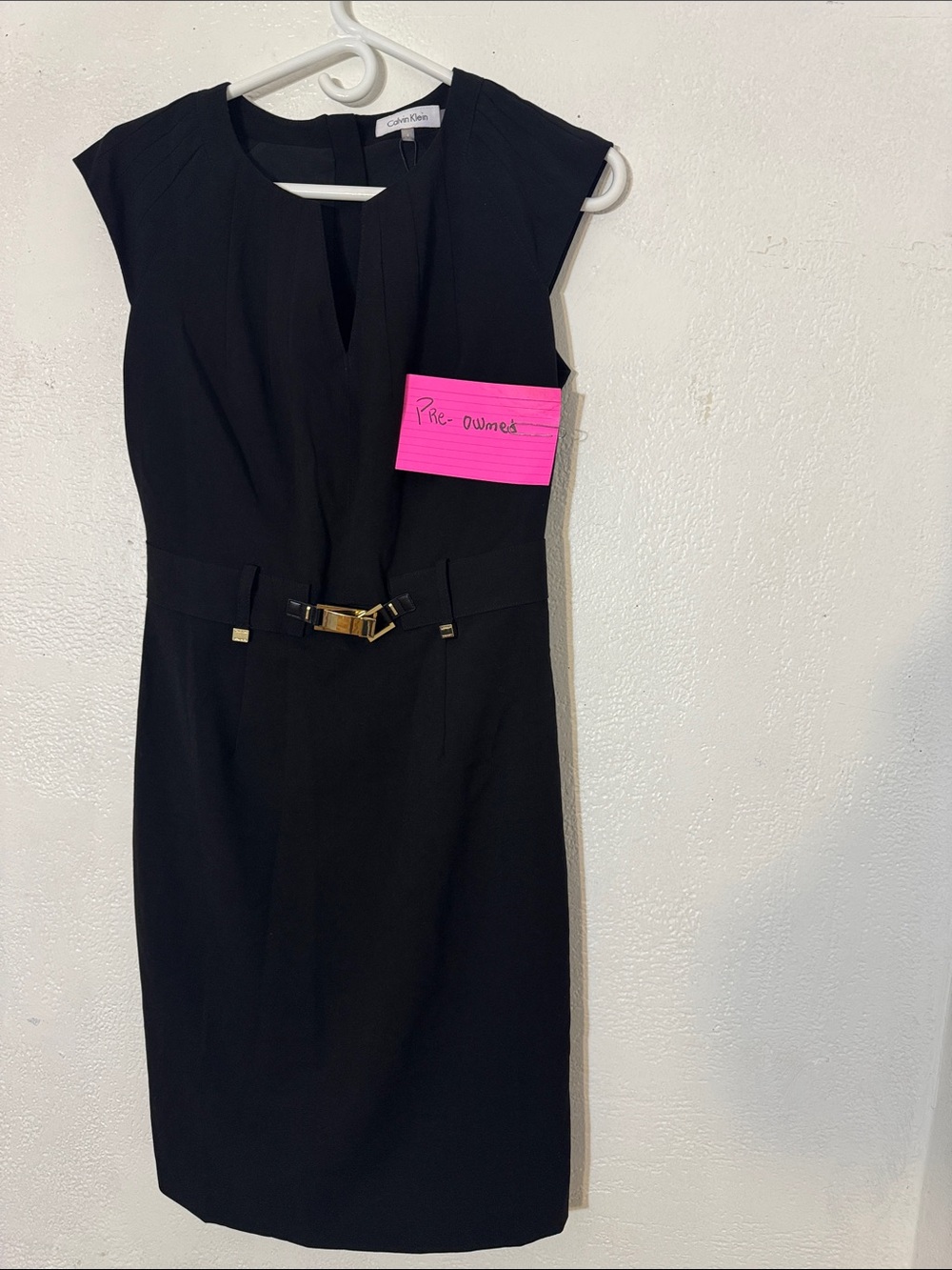 Calvin Klein Black Sheath Mini Dress Cowl Neck Sleeveless size 4 pre-owned